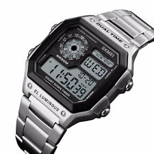 Relógio de pulso quadrado digital de aço inoxidável alarme impermeável luxo masculino SKMEI comprar usado  Enviando para Brazil