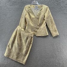 Used, VTG Rickie Freeman Teri Jon Skirt Suit Womens 8 Gold Silk Lame Metallic Saks for sale  Shipping to South Africa