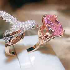 Lindo anel aberto beija-flor de zircão rosa joias elegantes presentes folheados a prata novo comprar usado  Enviando para Brazil