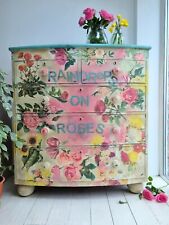 Large Bow Front PAINTED CHEST OF DRAWERS Cream pink decoupage sideboard Floral for sale  Shipping to South Africa