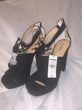 New Express Open Toe Heels Thick Pumps Size 7 Black , used for sale  Shipping to South Africa