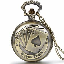 Masculino Vintage Royal Flush jogando pôquer Cartas Quartz Relógio De Bolso Colar De Corrente comprar usado  Enviando para Brazil