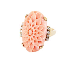 Anel vintage MCM 14k esculpido em ouro amarelo pele de anjo rosa diamante coral tamanho 7 comprar usado  Enviando para Brazil