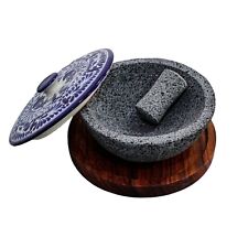 Tazón de Molcajete de Piedra Volcánica con Talavera y Base de Madera de Parota 8 pulgadas, usado segunda mano  México