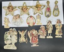 Used, VTG Lot 15 Die Cut Christmas Ornaments Tinsel Angel Hair Mica Santa Children for sale  Shipping to South Africa