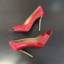 Stuart Weitzman vermelho couro envernizado biqueira aberta bomba salto agulha dourado feminino 10 M comprar usado  Enviando para Brazil