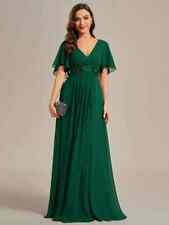 Evening gown with deep V-neck pleated floor length chiffon bridesmaid dress for sale  Shipping to South Africa
