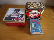 Used, Tin Boxes Smarties Moving Wheels Stewart's Gentleman Jack Shortbread Bulldog for sale  Shipping to South Africa