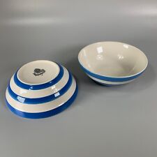 T G Green Cornishware Blue & White Cereal Bowls x 2 Blue White Striped 6.75in, used for sale  Shipping to South Africa