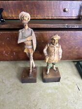 Used, Vintage Don Quixote Sancho Panza Pair Wooden Carved Painted Wood Figures Spain for sale  Shipping to South Africa