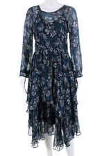 Vestido para mujer Rebecca Taylor estampado floral de seda manga larga en niveles azul talla 0 segunda mano  Embacar hacia Argentina