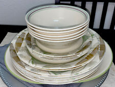 20 Pc Corelle Dinnerware Set: 18-Pc Textured Leaves +2 Green/Purple Stripe Bowls for sale  Lakeland