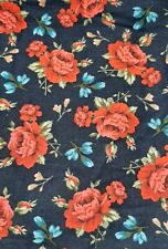 Tecido floral azul escuro com rosas vermelhas 2 jardas 33 polegadas comprar usado  Enviando para Brazil