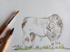 Aquarelle taureau charolais d'occasion  Cousance