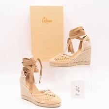 Castañer Womens Espadrilles Carola Caged-leather 80 Wedges Beige Natural Tie, used for sale  Shipping to South Africa