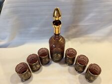 Vintage Murano Gold Trimmed Amethyst Glass Decanter Set 6 Glass Tumblers for sale  Shipping to South Africa