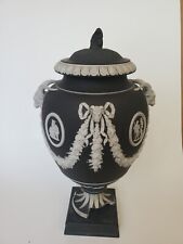 Rare Wedgwood Black Basalt Jasperware Neoclassical Urn w Ram's Heads H 14" AS IS, used for sale  Shipping to South Africa