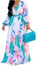 Vestido maxi feminino plus size praia boho chiffon estampado floral gola V vestidos longos comprar usado  Enviando para Brazil