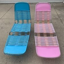Vintage Lawn Beach Patio Folding Lounge Chair Blue Pink Set of 2 for sale  Shipping to South Africa