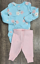 Baby Girl Clothes Carter's Newborn 2pc Blue Flower Long Sleeve Outfit, used for sale  Shipping to South Africa