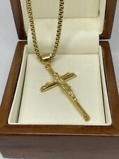 Used, 9ct  Gold filled   Crucifix Jesus Cross Chain Necklace 24" FREE GIFT BOX for sale  Shipping to South Africa