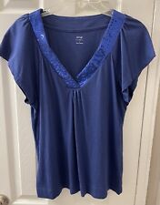 Blusa feminina de gola lantejoulas - Azul escuro - Camiseta - Tamanho G - Algodão supino e modal, usado comprar usado  Enviando para Brazil