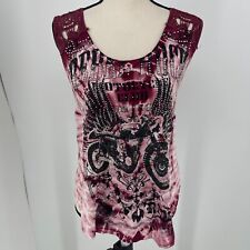 Vocal WOMENS Tie Dye Embellished Crochet Motorcycle Biker Burgundy Tank Top S, used for sale  Shipping to South Africa