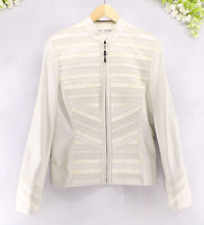 St. John Women's Leather Jacket White/Off White Stunning Full Zip Sz 8, used for sale  Shipping to South Africa