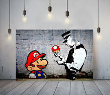 BANKSY MARIO AND COP -DEEP FRAMED CANVAS WALL ART PICTURE PAPER PRINT- RED BLUE, used for sale  LONDONDERRY