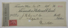 Cheque Cancelado Antigo 1898 THOMASTON, MAINE Banco Nacional Antigo com Selo de Receita comprar usado  Enviando para Brazil