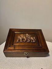 Jewelry Box Wooden with Elephants Pattern and Mirror 8.75” x 6.75” x 2.5”, used for sale  Shipping to South Africa