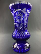 Vase Baluster On Ornament Footed Crystal Carved Tinted Blue Bohemian for sale  Shipping to South Africa