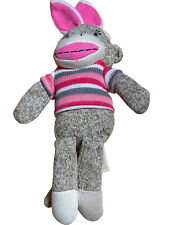 Sock Monkey Pink Gray White Stripe with Bunny Ears Easter comprar usado  Enviando para Brazil