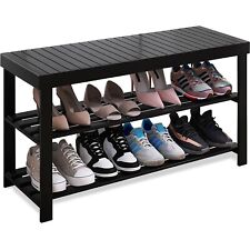 Bamboo Shoe Rack Bench, 3-Tier Shoe Organizer for Entryway Black for sale  Shipping to South Africa