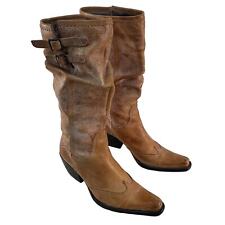 BRONX Women's Brown Faux Leather Slouch Tall Biker Boots Size 6 Preowned for sale  Shipping to South Africa