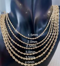 Cadena de cuerda maciza de 14 K, cadena de cuerda de oro real, cadena de cuerda sólida, 1,5 mm-4,0 mm, 16-26 segunda mano  Embacar hacia Argentina