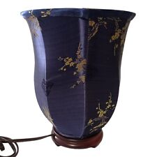 Abajur de seda vintage abajur de mesa asiático oriental azul floral base de madeira anos 80 lanterna comprar usado  Enviando para Brazil