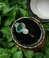 Anillo de tres piedras de diamantes de plata 925 esmeralda y diamante creado en laboratorio estilo Art Deco segunda mano  Embacar hacia Argentina