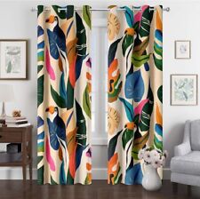 Colorful Tropical Plant Curtains Abstract Palm Leaf Window Treatments 84 inch..., used for sale  Shipping to South Africa