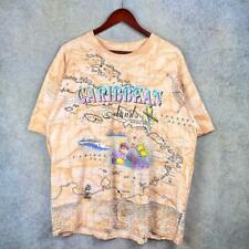 Vintage All Over Print Caribbean Islands T Shirt Mens Sz XL 90s Tan Map Sailing, used for sale  Shipping to South Africa
