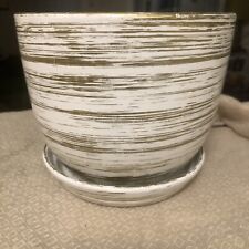 CERAMIC PLANT POTS WITH SAUCER LARGE Immaculate-As New 16cm X 14 cm Gold/white for sale  ULVERSTON