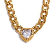 Love Heart CZ Charm 18k Yellow Gold Plated Figaro Chain Necklace Women Jewelry for sale  Shipping to South Africa