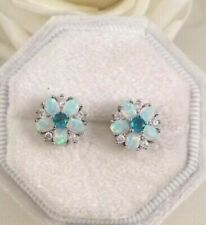 Women's 2Ct Oval Cut Opals/Topaz Push Back Stud Earrings in 14K White Gold Over for sale  Shipping to South Africa