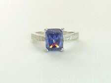 Ladies 925 Sterling Silver 1.5 Carat Baguette Cut Tanzanite White Sapphire Ring for sale  Shipping to South Africa