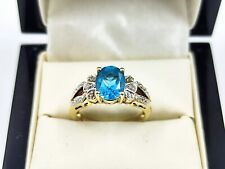 9ct Yellow Gold Ring Blue Topaz And Diamond Size N Hallmarked  for sale  Shipping to South Africa