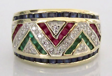 9ct Gold Ring - Gold Sapphire Diamond Emerald Ruby Oblong Cluster Ring Size N1/2 for sale  Shipping to South Africa