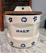 Antiga grande caixa de adega de sal azul Delft com tampa de madeira estêncil em esmalte branco comprar usado  Enviando para Brazil
