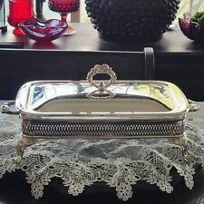 Caçarola de vidro vintage Marinex com suporte de buffet banhado a prata e tampa BOM! comprar usado  Enviando para Brazil