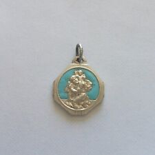 Occasion, mama-estelle Ancienne Médaille Saint CHRISTOPHE en Métal et Email Bleu Clair d'occasion  Eu