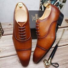 Used, Men Oxford Leather Shoes Cap Toe Hand-Polished Lace up Pointer Toe Formal Shoes for sale  Shipping to South Africa